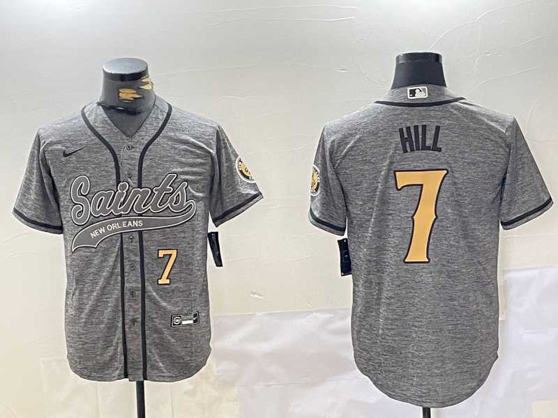 Men's New Orleans Saints #7 Taysom Hill Grey With Patch Cool Base Stitched Baseball Jerseys,We sell and wholesale Men's New Orleans Saints #7 Taysom Hill Grey With Patch Cool Base Stitched Baseball Jerseys on line form chian!